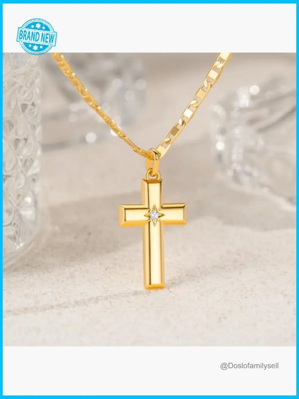 14k Gold Cross Pendant Necklace Minimalist Dainty Chain CZ Stone Gift